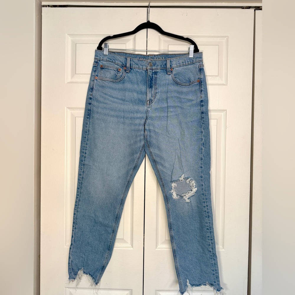 American Eagle Distressed Hem Mom Jeans